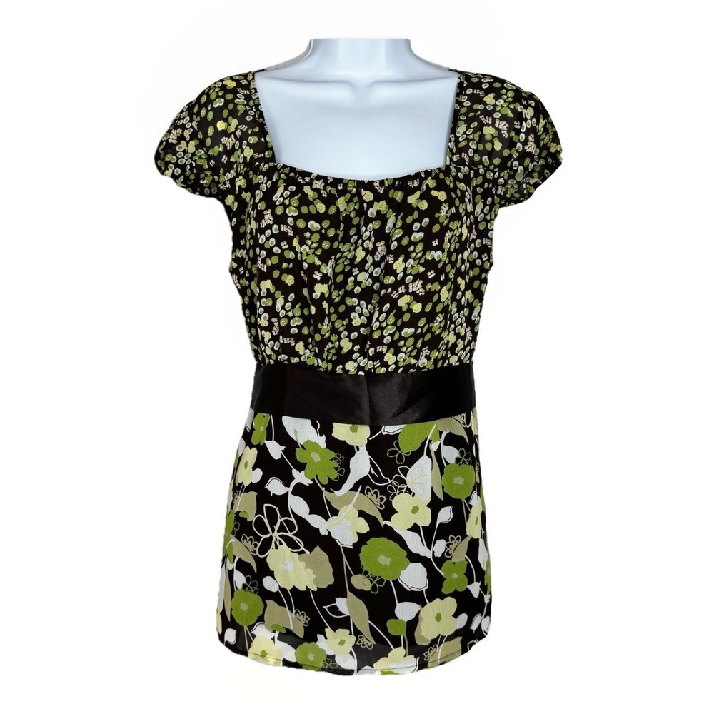 Vintage Apt 9 Y2K Blouse L Brown Green Floral Top‎ Empire Waist Mall Goth Boho
